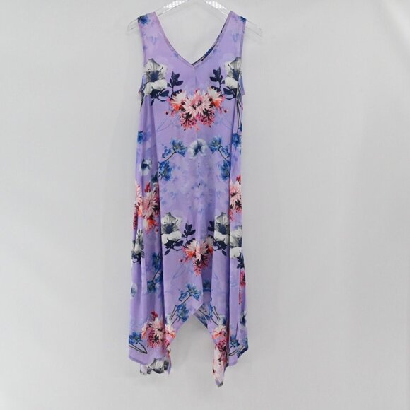 TOLANI‎ Dress Womens Size XS Purple Floral Wide Strap Vneck Asymmetric Midi NEW - Picture 2 of 12